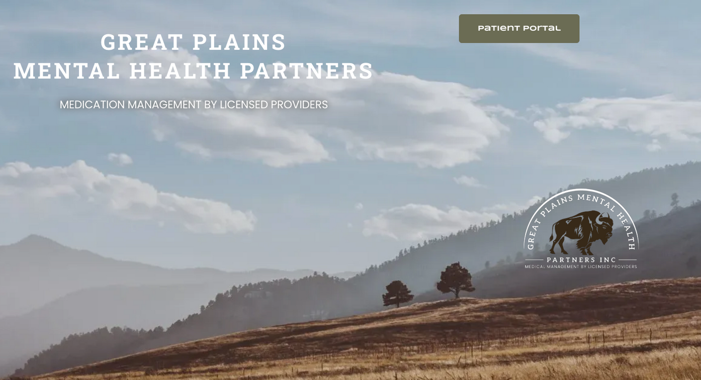 Great Plains Mental Health Partners website banner over a misty mountain landscape