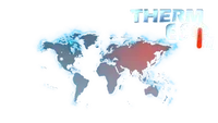 World map graphic with blue and red regions, thermometer icon, and partial title text “THERM”