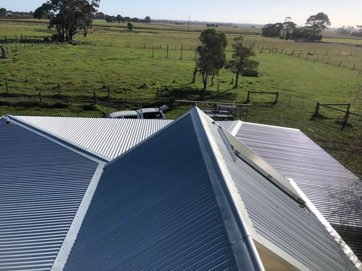 Roof With Blue and White Metal Panels — RYDALL BUILDING AND DEVELOPMENT in Freshwater, QLD
