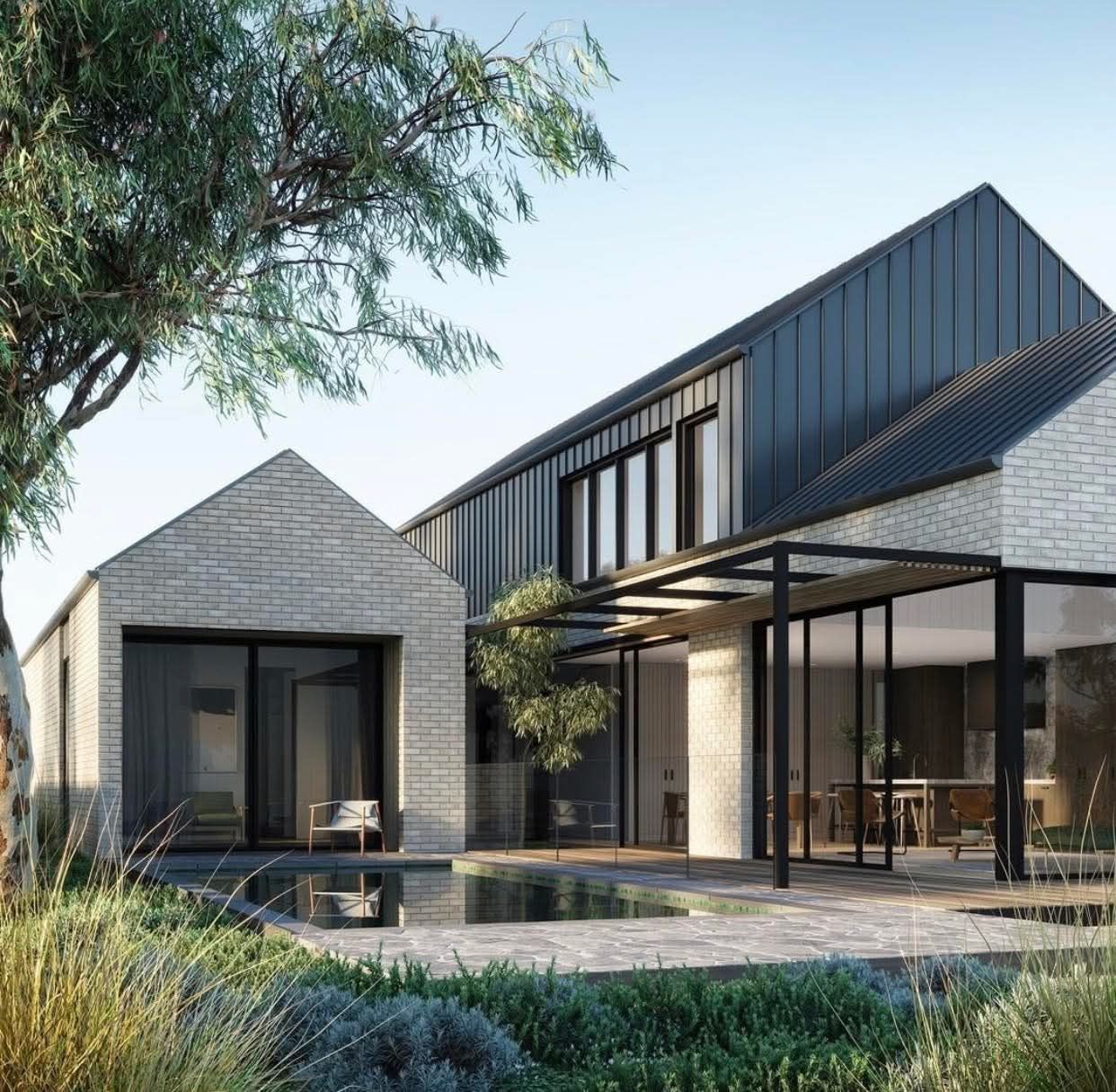 Modern Gray House With Black Roof, Pool, and Patio Under a Clear Sky — RYDALL BUILDING AND DEVELOPMENT in Freshwater, QLD