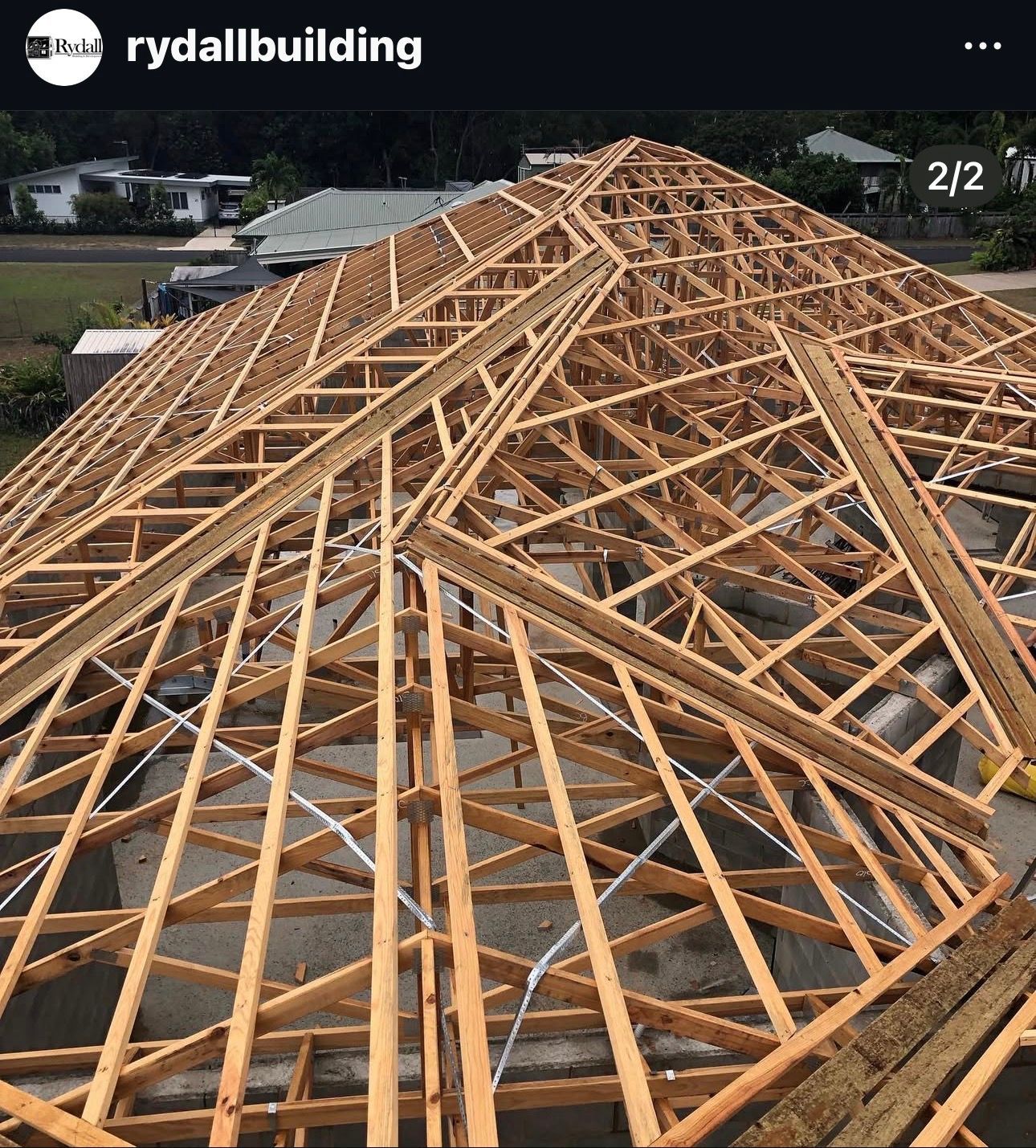 Wooden Roof Trusses Under Construction on a Large Building Frame — RYDALL BUILDING AND DEVELOPMENT in Freshwater, QLD