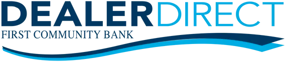 DealerDirect First Community Bank logo in blue with a wave underline