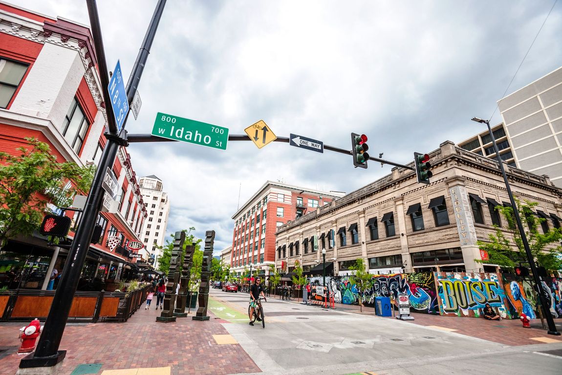 Downtown Boise street scene with shops — boise apartments for rent