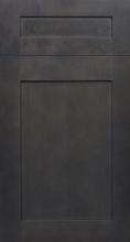 Dark gray paneled cabinet door with a recessed rectangular panel.