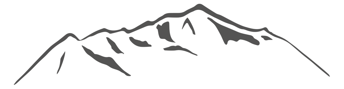 Simple black line drawing of a mountain range with snowy peaks on a white background