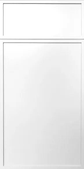 Blank white two-panel window or cabinet door with a narrow top pane and larger bottom pane