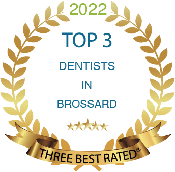 A laurel wreath with the words top 3 dentists in brossard on it