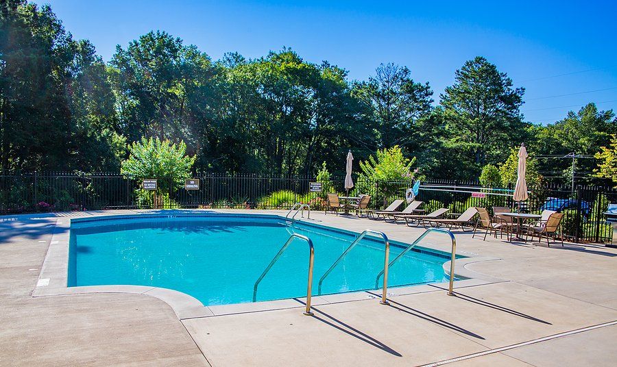 a swimming pool with deck