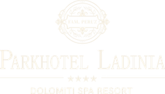 Parkhotel Ladinia logo with gold text and emblem on a white background