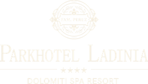 Parkhotel Ladinia logo with decorative circular emblem and “Dolomiti Spa Resort” text on white background