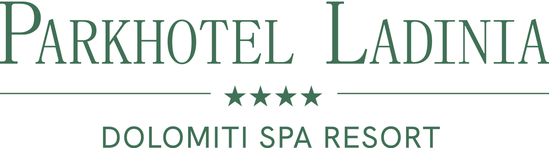 Parkhotel Ladinia logo with four stars and “Dolomiti Spa Resort” text on a white background