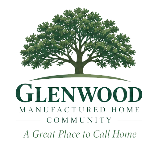 Glenwood Manufactured Home Community logo with green tree and tagline “A Great Place to Call Home”