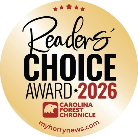 Readers' Choice Award 2026 badge with Carolina Forest Chronicle and myhorrynews.com logos