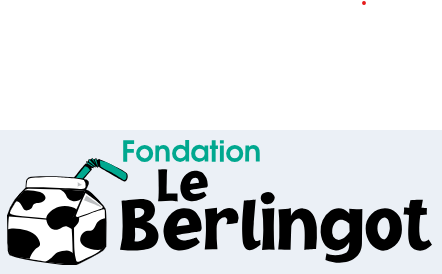 Logo de la Fondation Le Berlingot avec une vache en noir et blanc et un texte turquoise sur fond blanc