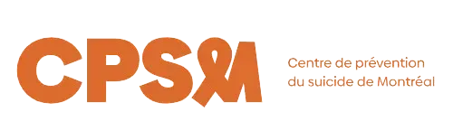 Logo orange CPSM with small text “Centre de prévention du suicide de Montréal” on white background