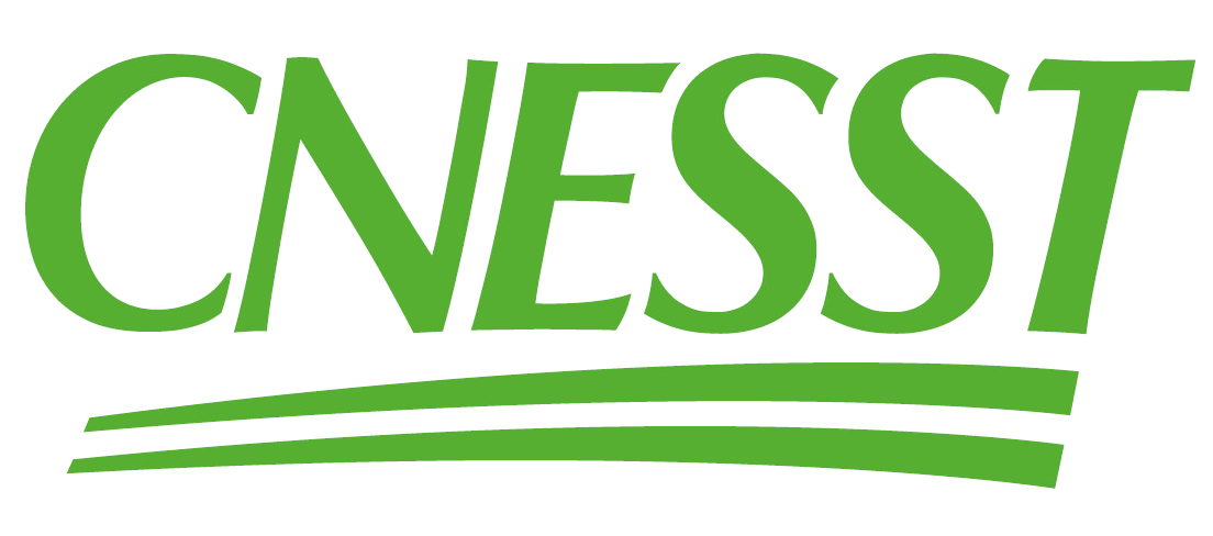 Logo vert de la CNESST avec texte stylisé et deux lignes horizontales vertes en dessous