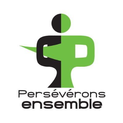Logo noir et vert de deux figures liées au-dessus du texte « Persévérons ensemble »