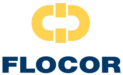 Logo pour FLOCOR : symbole de maillon de chaîne doré au-dessus d'un texte bleu marine.