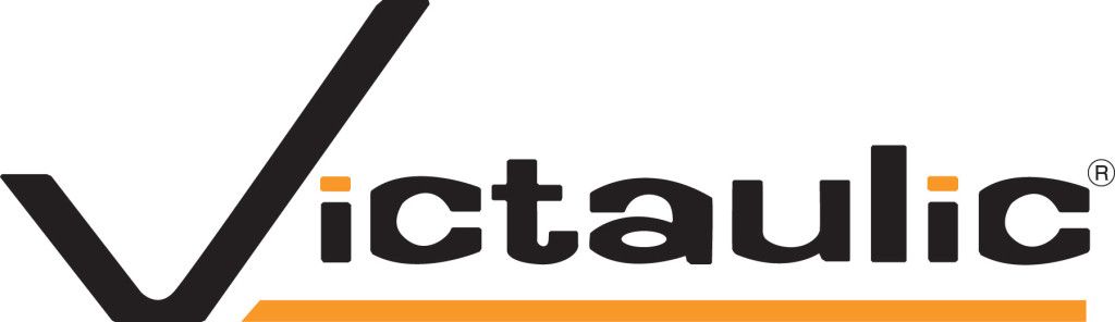 Logo Victaulic avec une coche noire et une bande orange sous le texte.