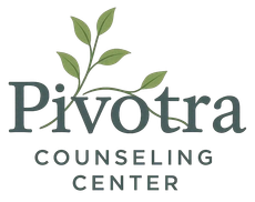 Pivota Counseling Center logo with green leaves above gray text on a white background