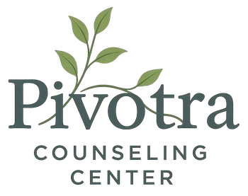 Pivota Counseling Center logo with green leaves above gray text on a white background