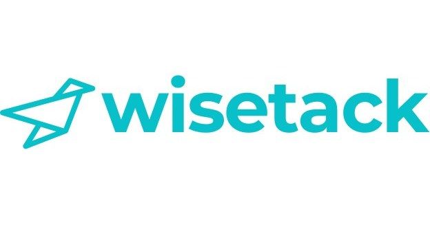 Wisetack logo with teal paper-plane icon and wordmark on white background