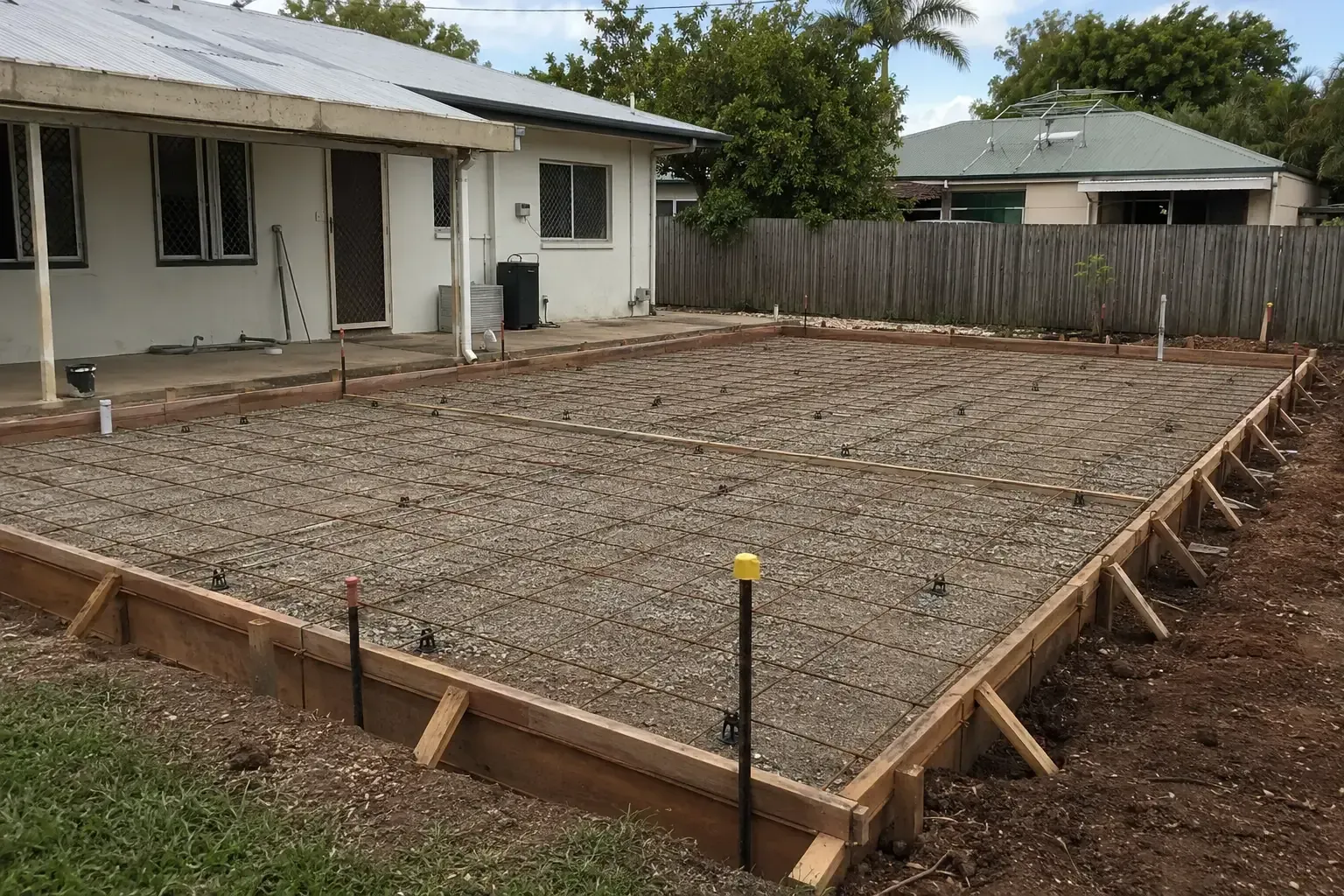 Large garage/workshop slab being prepared in a backyard in Townsville.