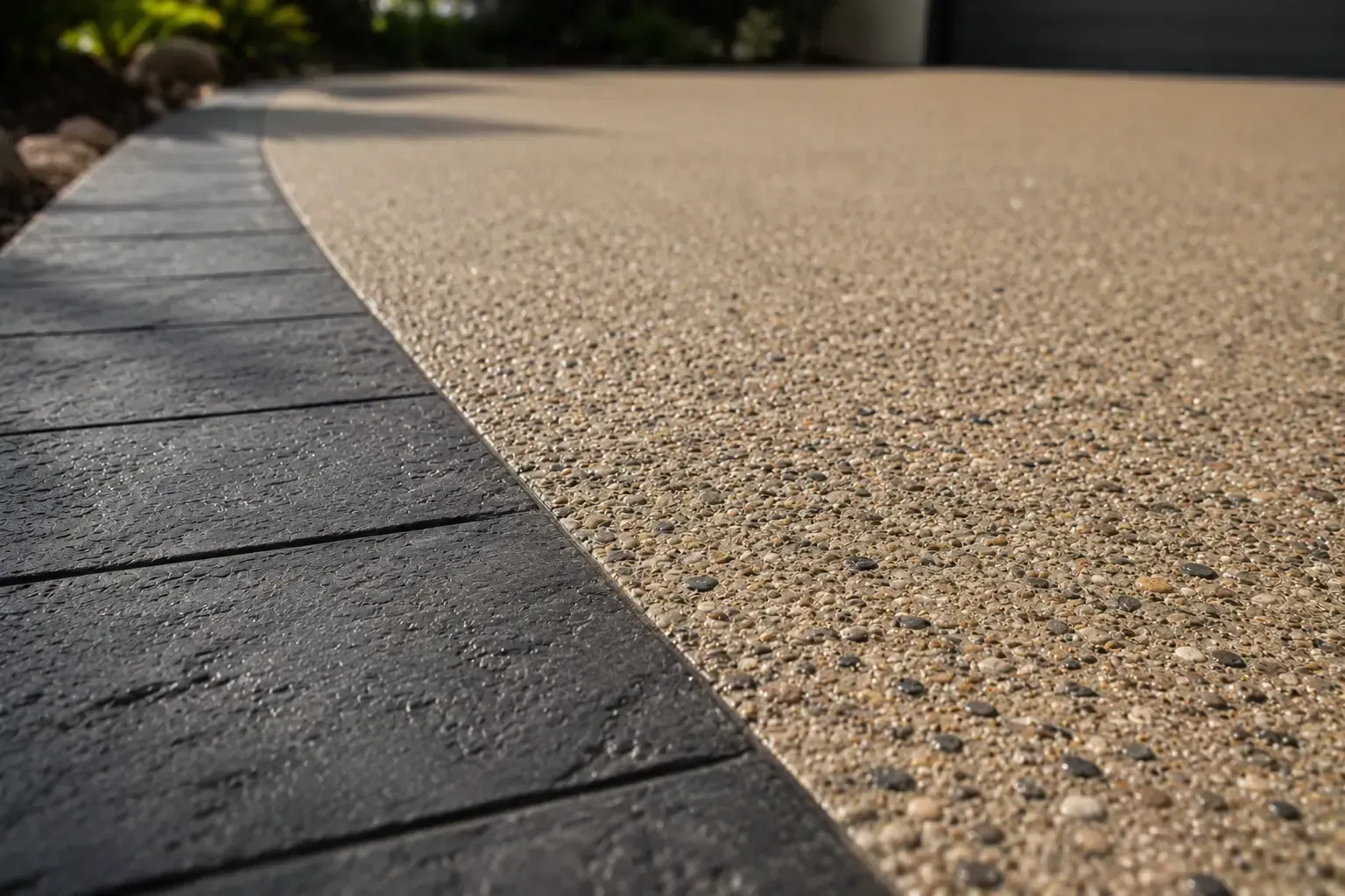 Contrasting feature border on an exposed aggregate driveway in Townsville.