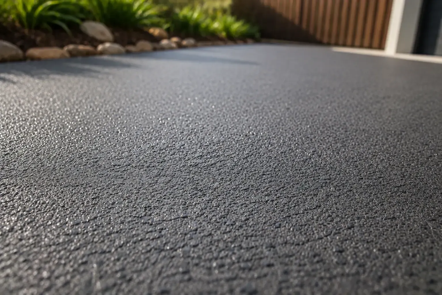 Close-up view of the texture of a new coloured concrete driveway in Townsville.