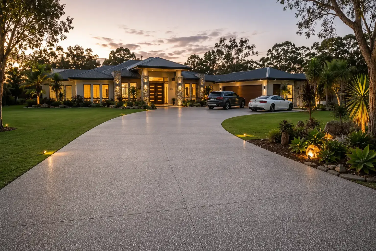 Long exposed aggregate driveway at an executive home in Alice River, Townsville.