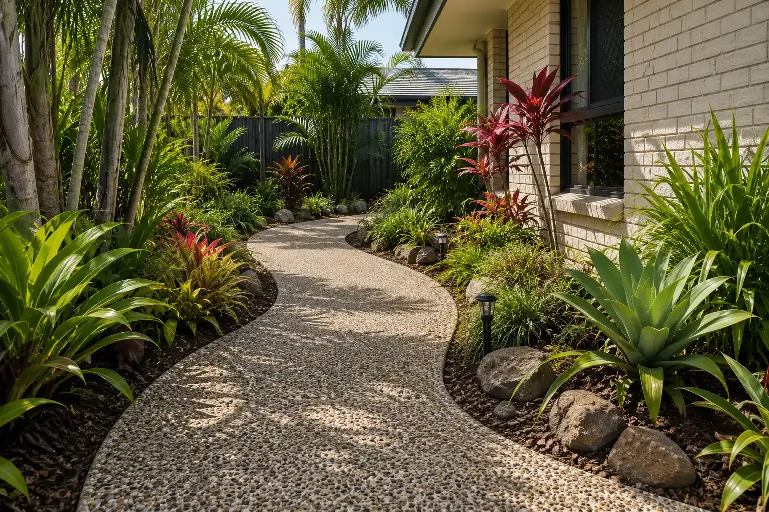 Winding exposed aggregate path in a Townsville yard.