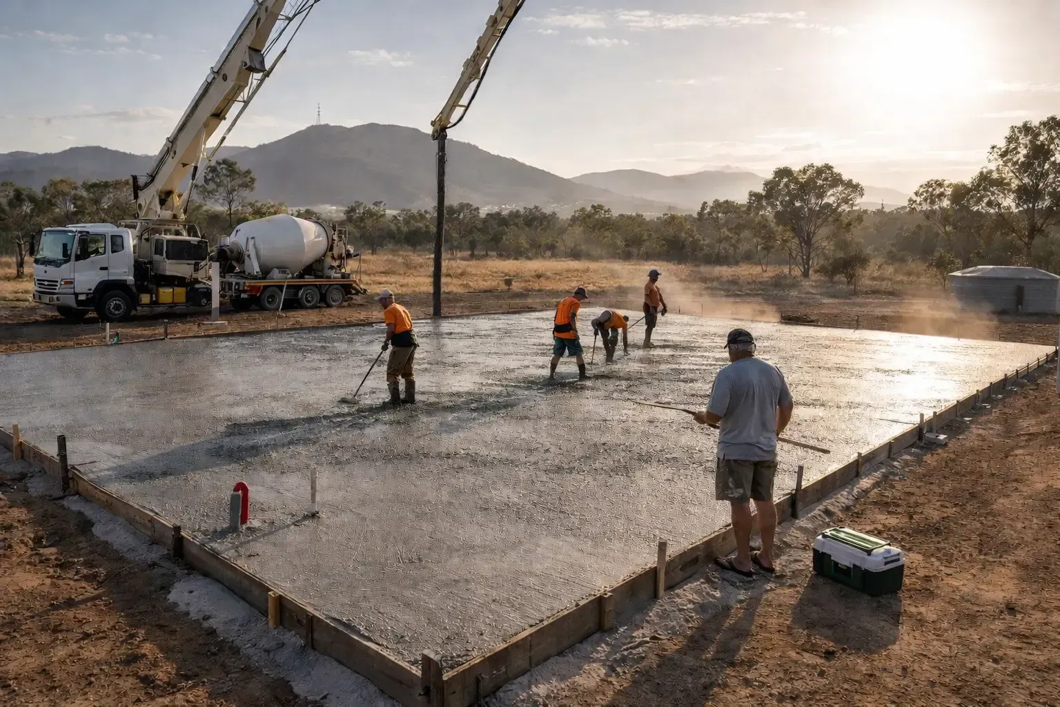 Concrete slab being poured for a rural shed in Bluewater near Townsville