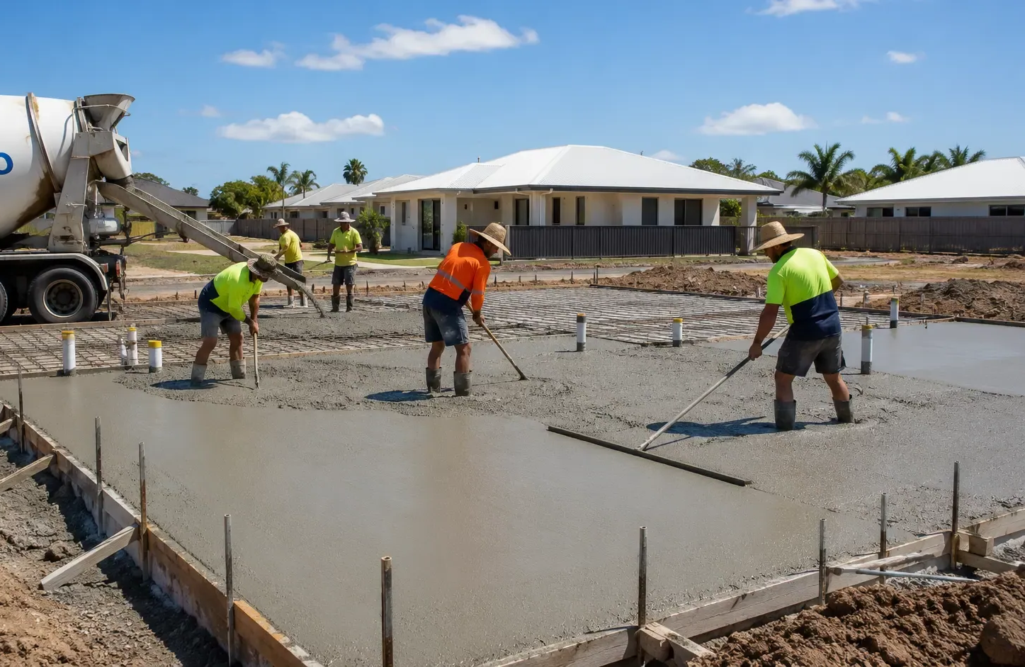 House slab pour in progress in Townsville