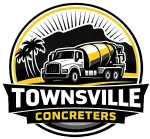 Logo: Concrete truck with mountains and palm trees, 