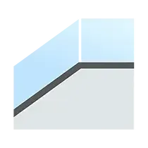 Light blue and gray geometric shapes, joined by a dark gray line, creating an abstract composition.