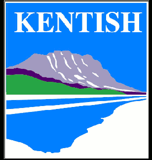 A logo for kentish shows a mountain and a body of water