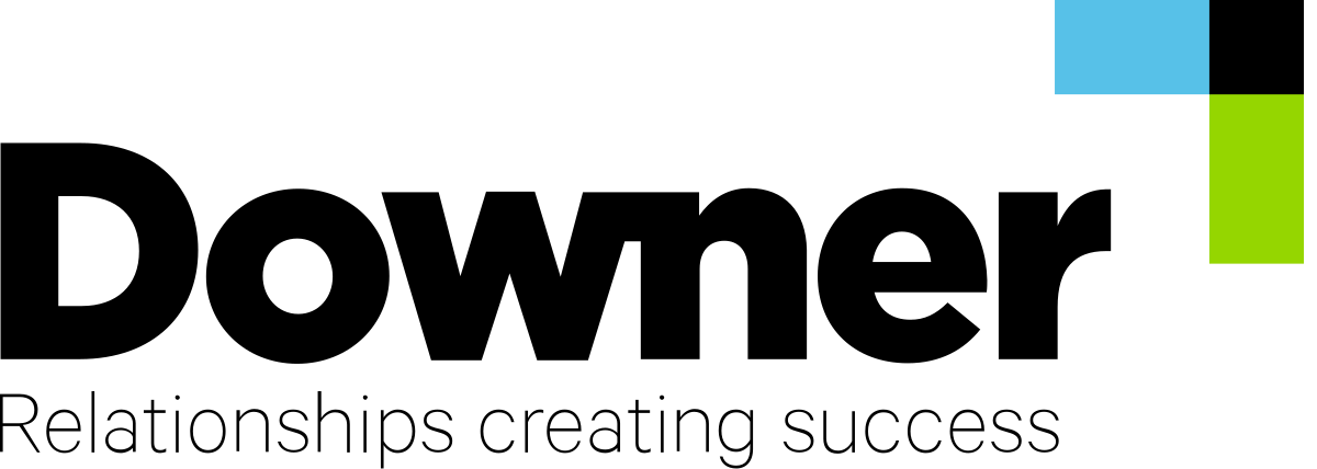 The logo for downer relationships creating success is black and green.