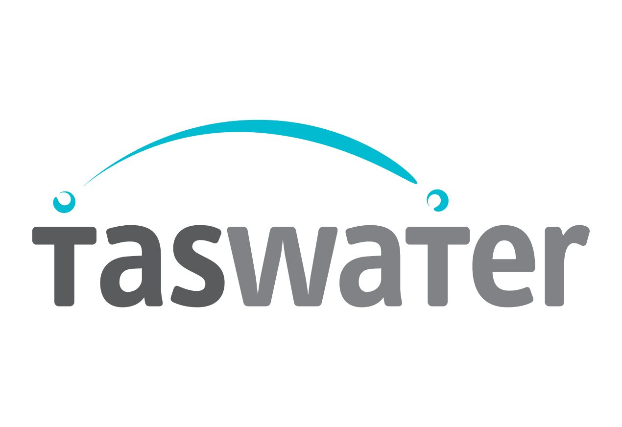 The taswater logo is a blue and gray logo on a white background.