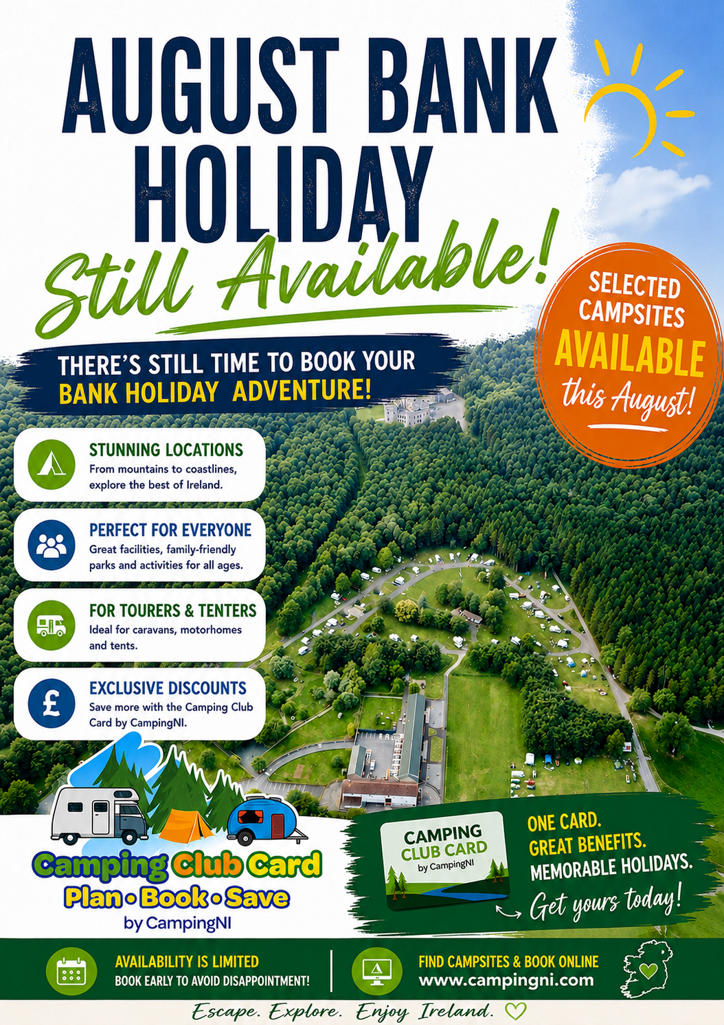 July Holiday availability Camping Club Card by CampingNI August bank Holiday availability Camping Club Card by CampingNI