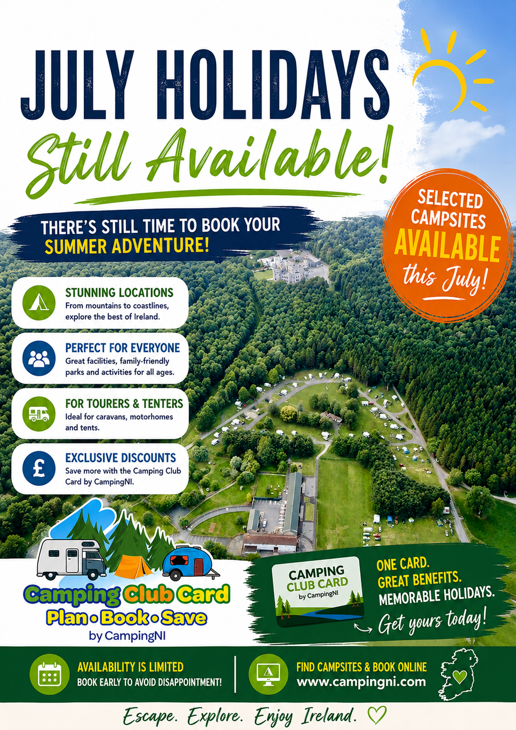 July Holiday availability Camping Club Card by CampingNI July Holiday availability Camping Club Card by CampingNI