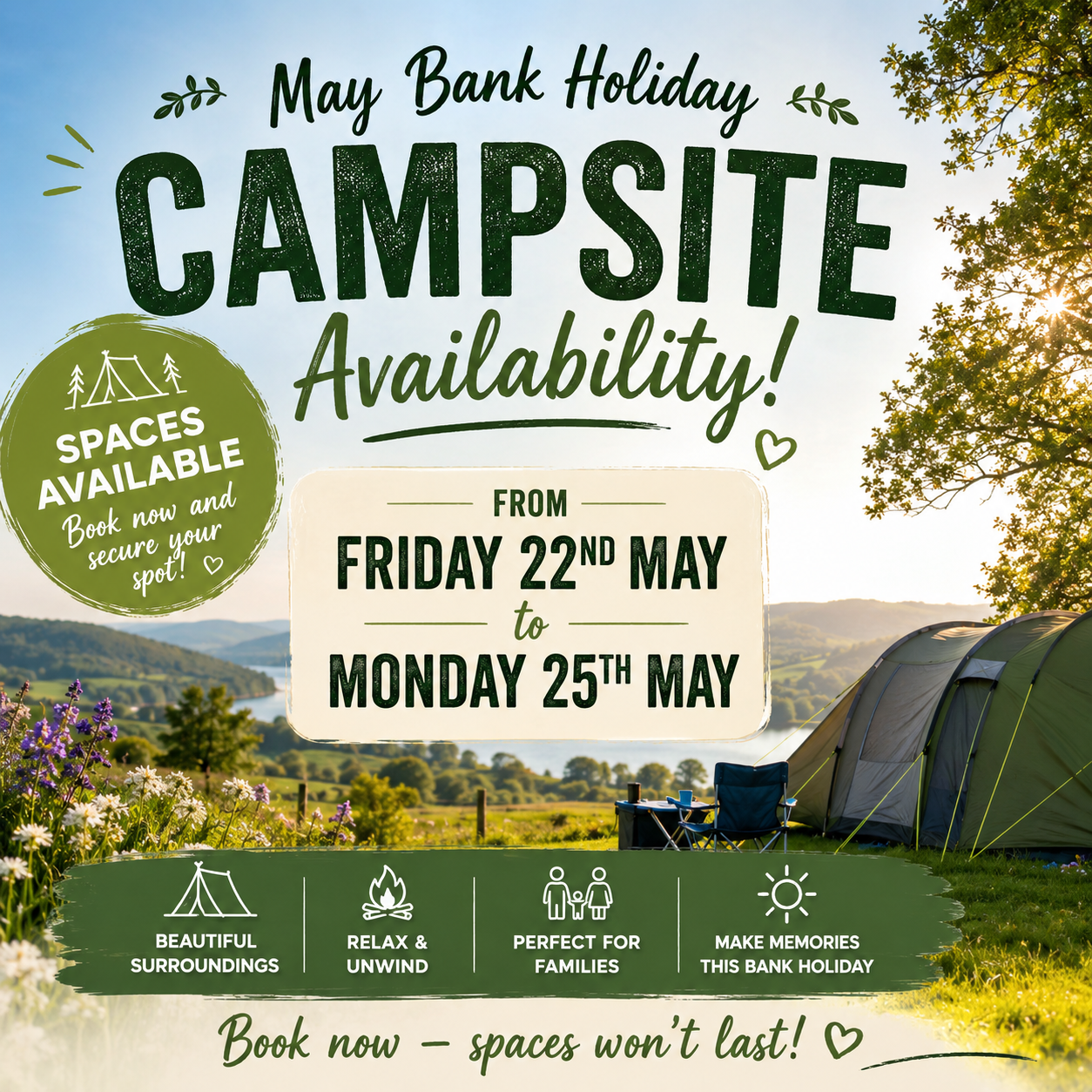 End of May Bank Holiday Weekend availability Camping Club Card by CampingNI End of May Bank Holiday Weekend availability Camping Club Card by CampingNI