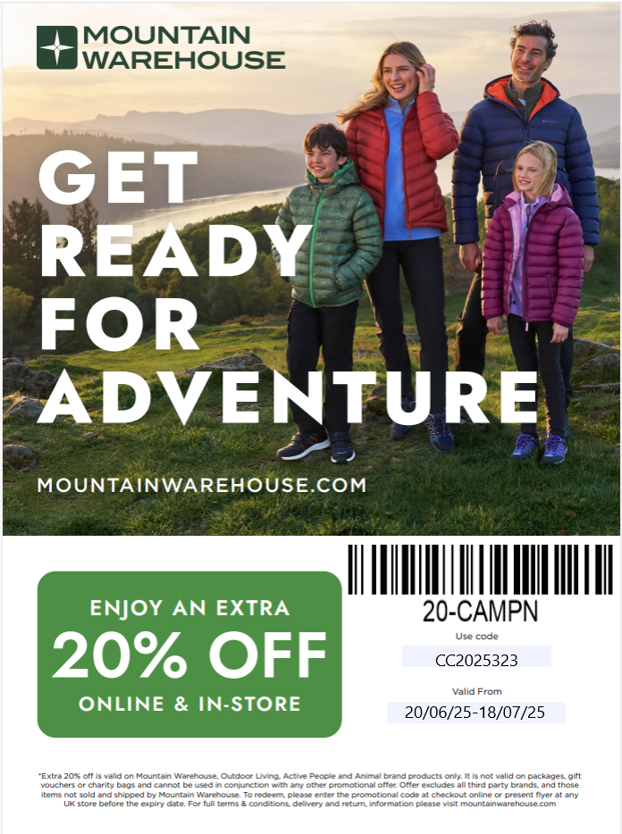 Mountain Warehouse discount Camping Club Card by CampingNI