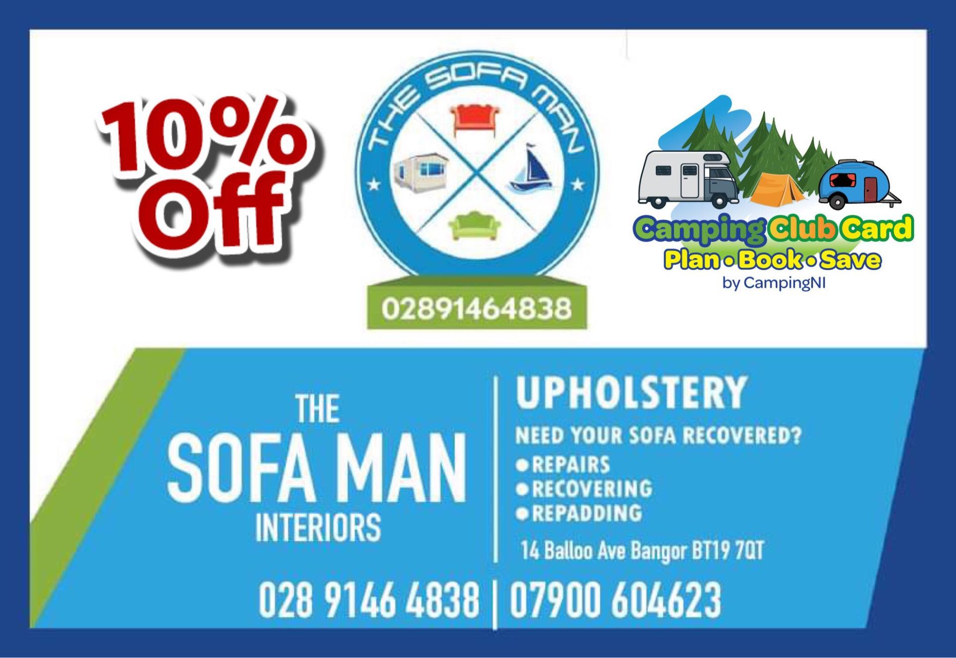 The Sofaman Bangor Camping Club Card by CampingNI members discount