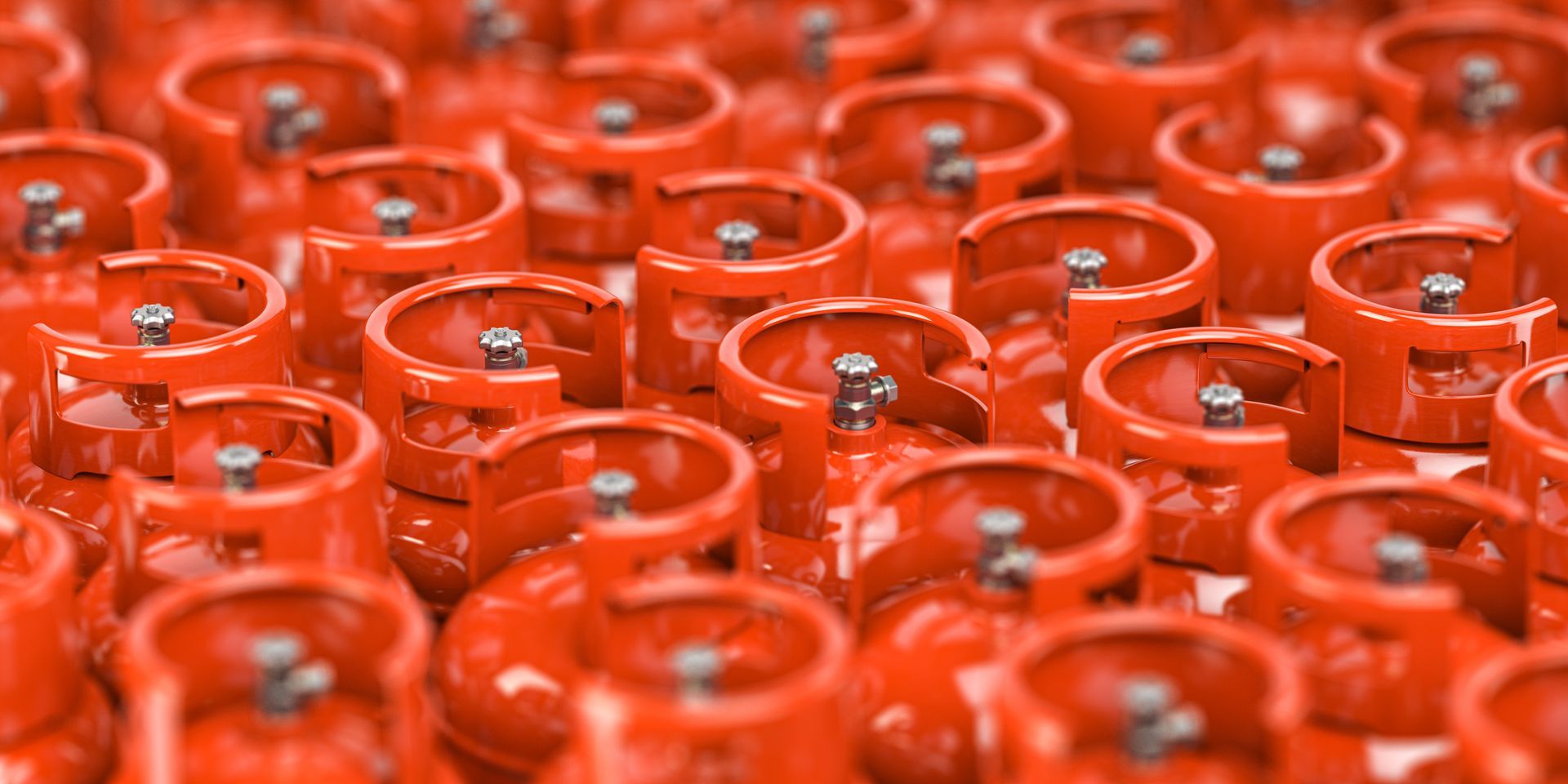 Rows of propane cylinders with metal valves