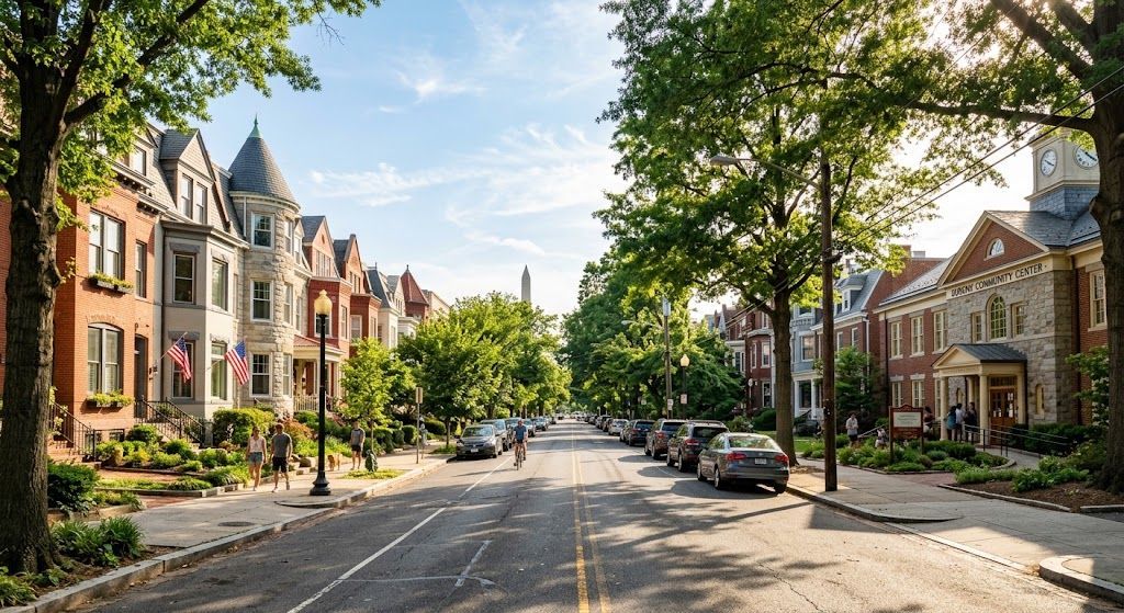 Washington DC neighborhood street showcasing community infrastructure for youth programs