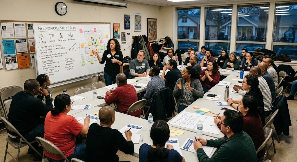 Community-based crime prevention meeting with Washington DC residents