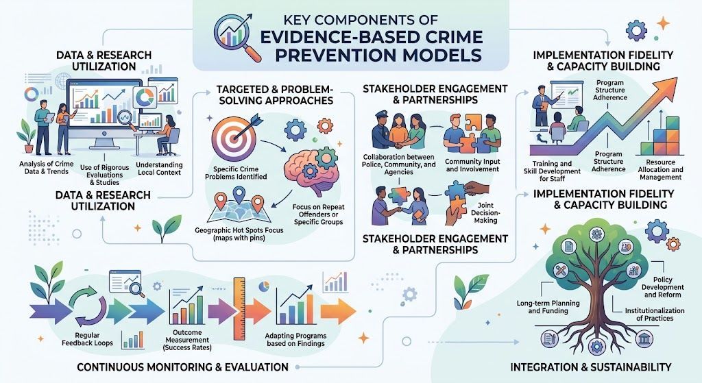 Evidence-based crime prevention model chart showing youth and community strategy layers