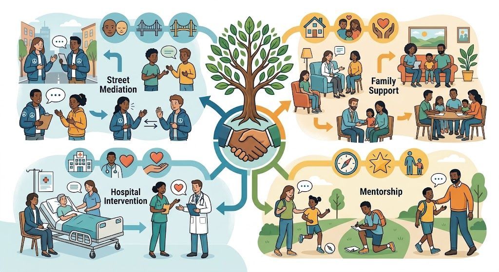 Infographic of evidence-based community violence prevention program components