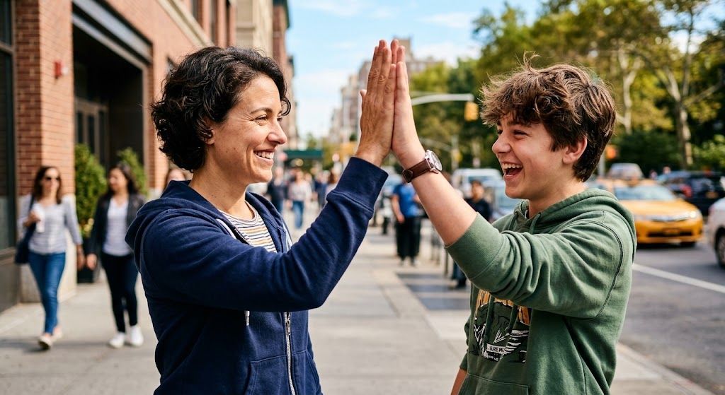 Mentorship for DC youth encouraging high five between mentor and teen