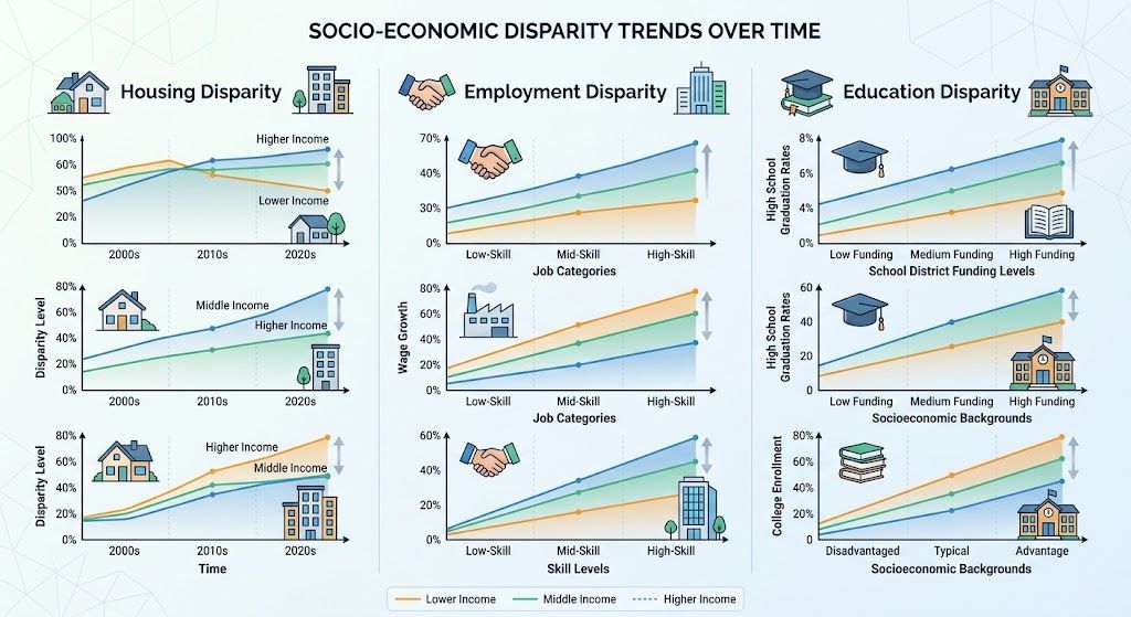Infographic showing racial inequality research data and urban disparities